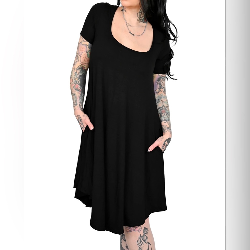 FOXBLOOD NWOT Mid length Black Swing Dress.
